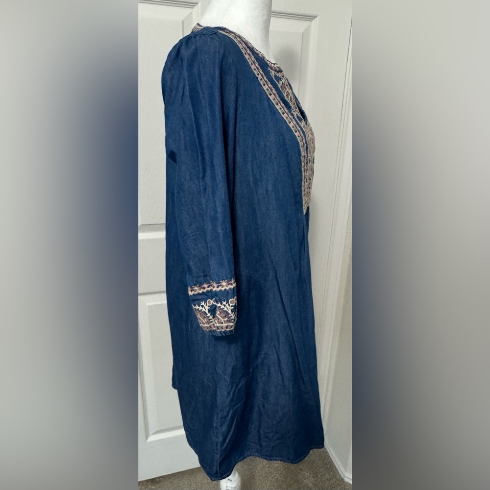 J. Jill Denim Embroidered Indigo A-Line Dress Size XSP - Picture 3 of 9